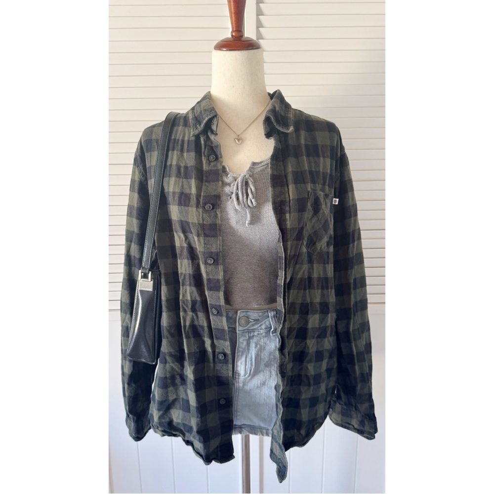 Timberland Plaid Dark Green Button Down Flannel Shirt